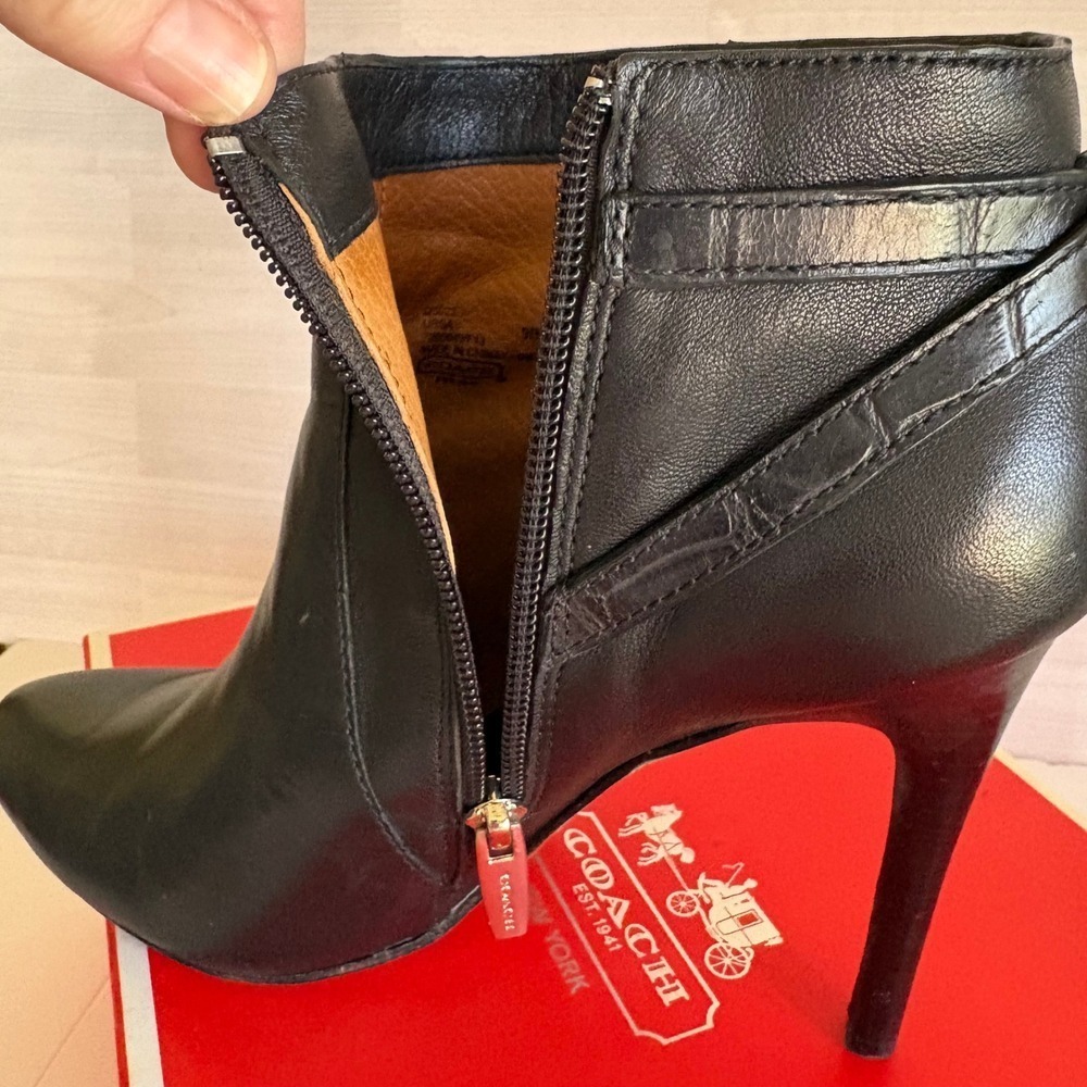 Coach Women Ursa Ankle Boots Leather Stiletto 9M Black Croc Strap 9M w/Box Q3022 - Picture 10 of 16